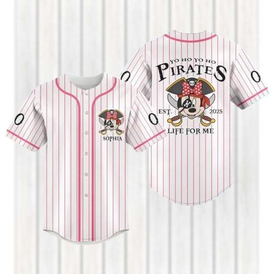 Discover Custom Minnie Pirates Baseball Jersey, Minnie Mouse Jersey Shirt, Disneyland Team Jersey Shirt, Funny Cartoon Jersey For Kids