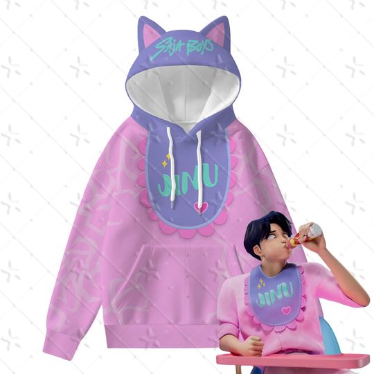Anime Demon Hunter Cat Ear Hoodie, KPop Jinu Cosplay Cartoon Top, Pink Unisex Hoodie for Carnival & Party