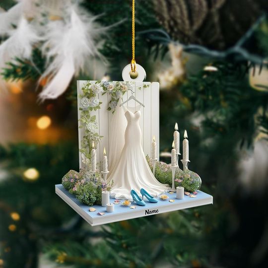 Personalized Wedding Ornament, Wedding Dress Ornament, Wedding Studio Ornament, First Christmas Married Ornament Gift