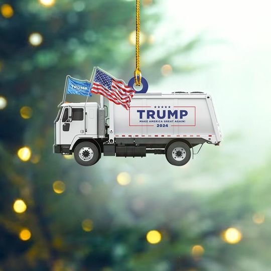 Trump Trash Truck Ornament, Trump Dump Truck, MAGA Ornament, 2D Flat Trump Christmas Hanging Decor, Gift For Trump Supporter