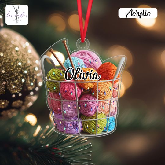 Discover Personalized Name Knitting Ornament For Christmas Decor, Custom Yarn Knitter Acrylic Ornament, Yarn Knitting Xmas Ornament,Personalized Yarn