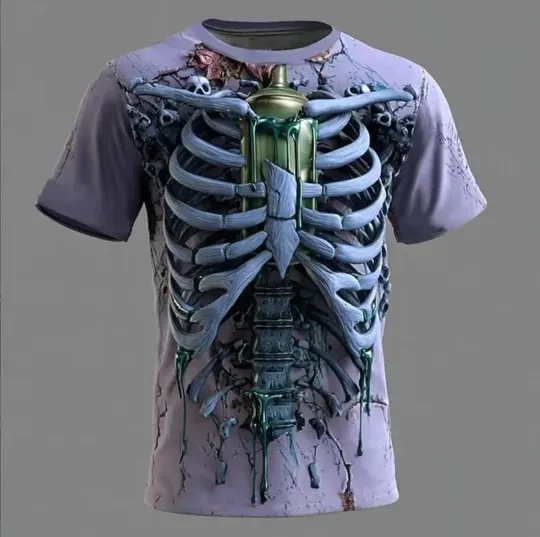 Discover 3D Skeleton Zombie T-Shirt Ripped Chest Bones Spine Green Slime Horror Halloween