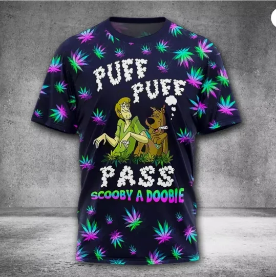Shaggy And Scooby Doo Puff Puff Pass Scooby A Dooble 3D T-SHIRT HALLOWEEN GIFT
