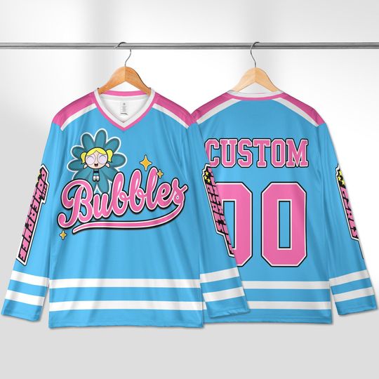 Discover Custom Bubbles Hockey Jersey, Personalized The Powerpuff Girls Hockey Shirt, Classic Cartoon Team Outfit, Matching Family Disney Hockey