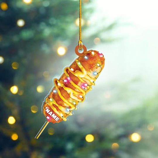Discover Personalized Corn Dog Ornament, 2D Flat Corn Dog Christmas Gift, Corn Dog Car Decor, Xmas Corn Dog Lover Gift, Food Lover Gift ID-1213-2G5A