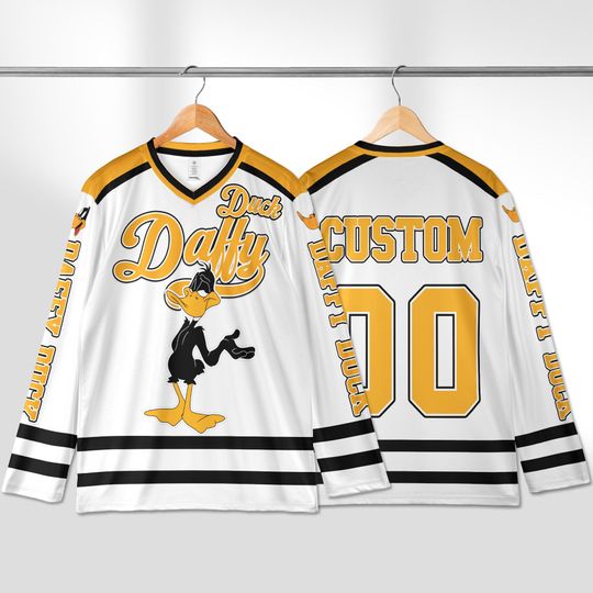 Custom Daffy Duck Hockey Jersey, Looney Tunes Hockey Jersey, Hockey Fan Lover Gift, Hockey Team Outfit