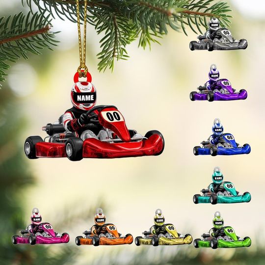 Discover Personalized Go Kart Ornament  Custom Racer with Name & Number  Christmas Tree Gift for Karting Kids, Racing Fans, or Motorsports