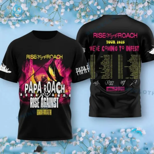 Discover Papa Roach Rise Of The Roach Tour 2025 3D T Shirt