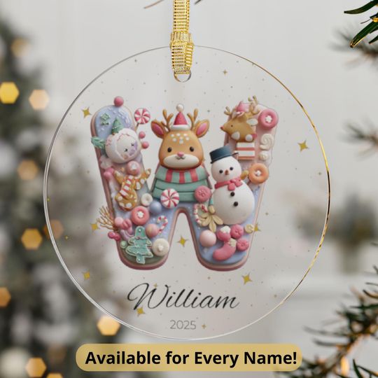 Discover Christmas Acrylic Ornament Letter W | Personalized Name William | Pastel Holiday Monogram 2025
