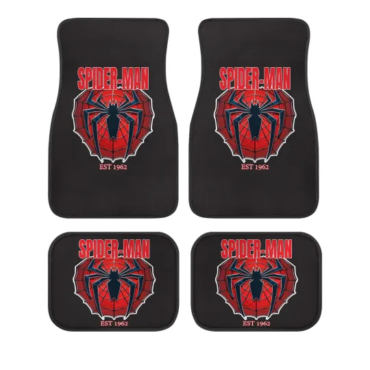 Spider-Man Car Floor Mats 4-Piece Set Red Web Interior for Marvel Fans