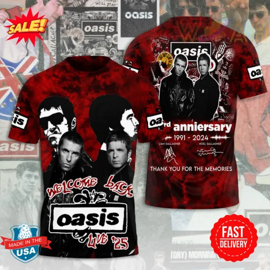 Discover Oasis Band Anniversary 1991-2024 3D T-shirt