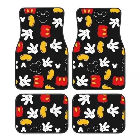 Discover Mickey & Minnie Mouse Car Floor Mats - Durable Polyester, Vibrant Cartoon Design