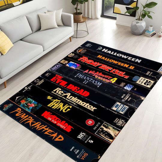 Discover VHS Rug, Halloween Movie Series, Horror Movie Rug, Retro Movies Rug, Movie Room Decor, Customizable Rug, Non Slip Rug, Popular Rug, Gift Rug