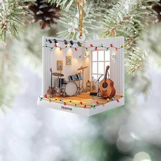 Personalized Music Room Ornament, Music Room Christmas Ornament, Music Studio Hanging Ornament Decor, Musician Ornament Gift
