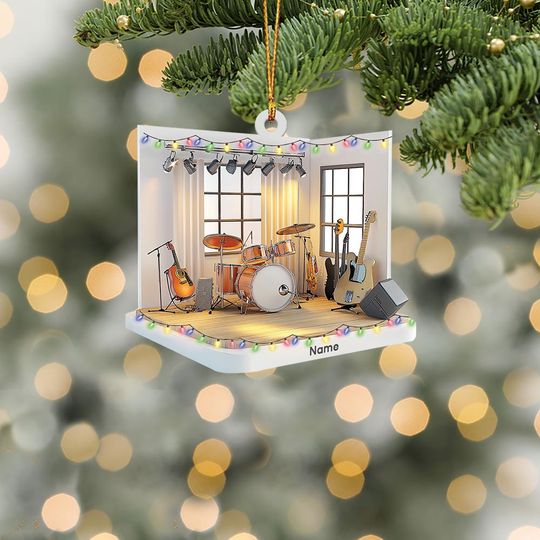 Personalized Music Room Ornament, Music Room Christmas Ornament, Music Studio Hanging Ornament Decor, Musician Ornament Gift