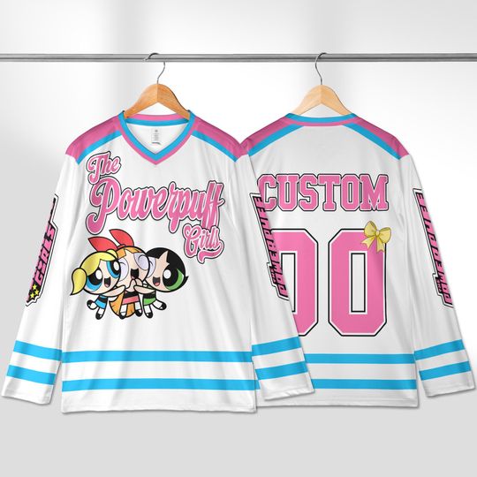 Personalized Powerpuff Girls Hockey Jersey, Custom Cartoon Shirt, Blossom Bubbles Buttercup Sports Outfit, Matching Family Tee, Fan Gift