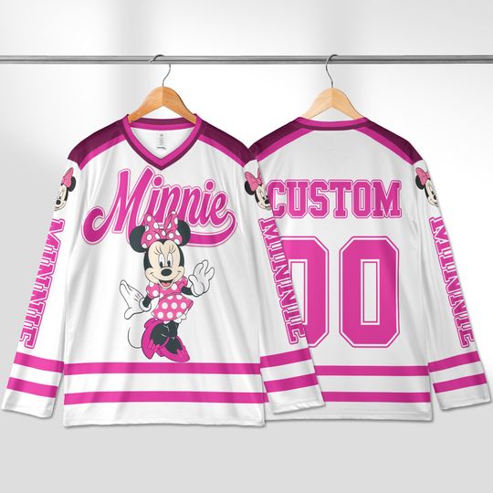 Discover Personalized Minnie Hockey Jersey, Custom Disney Shirt, Minnie Mouse Sports Outfit, Matching Family Tee, Disney Fan Gift