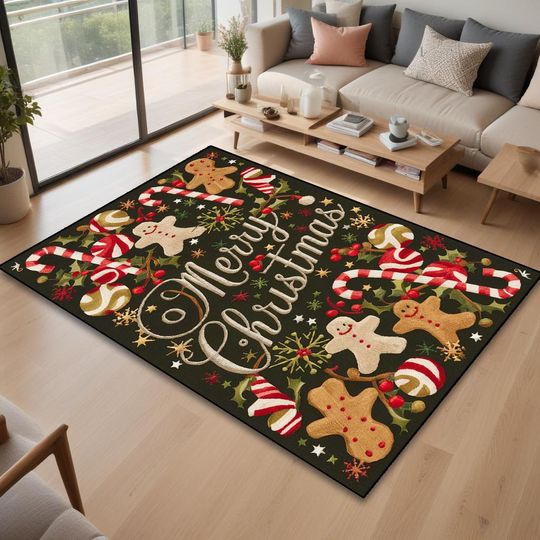 Christmas Eve Decor, Cute Gingerbread Rug, Christmas Area Rug, Merry Christmas Rug, Festive Area Rug for Holiday Cheer, New Year Gift