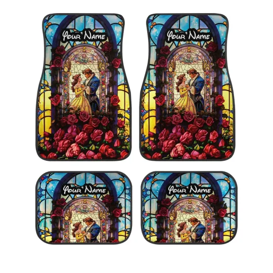 Beauty and The Beast Car Floor Mats with Stained Glass Rose Design