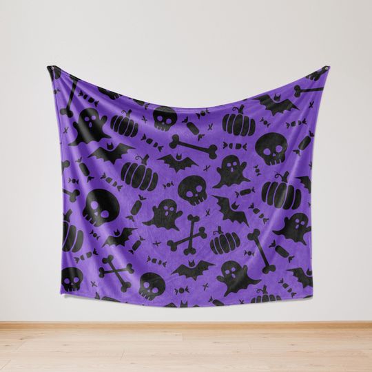 Discover Halloween Blanket, Purple Skull Ghost Flannel Throw, Spooky Cozy Blanket for Couch Bed, Cute Gothic Decor, Halloween Gift for Horror Lovers