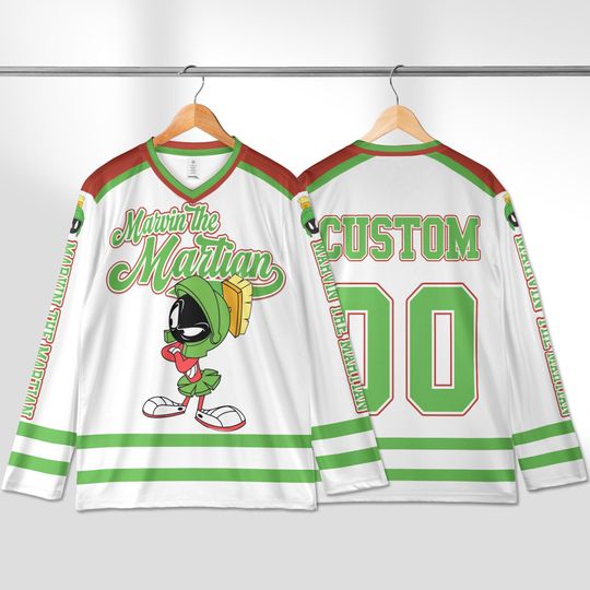 Personalized Marvin the Martian Hockey Jersey, Custom Looney Tunes Shirt, Cartoon Sports Outfit, Matching Family Tee, Fan Gift