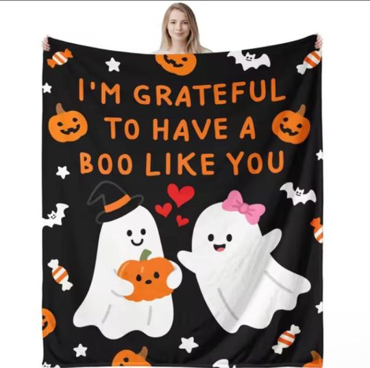 Discover Couples Ghost Blanket: Flannel Halloween Throw - "I'm Grateful to Have a Boo Like You"