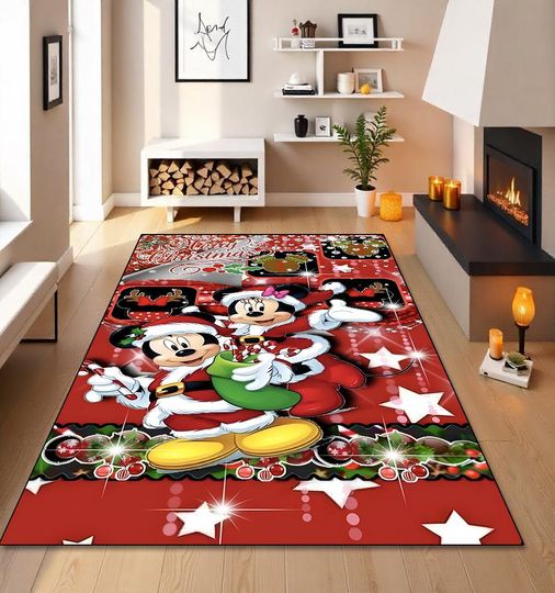Discover Mickey Mouse Christmas Rug, Cute Rug, Colorful Christmas Rug, Merry Christmas, Christmas Decor, Home Decor, Christmas Gift