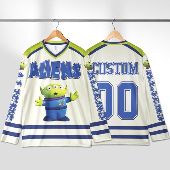Personalized Aliens Hockey Jersey, Custom Toy Story Shirt, Little Green Men Disney Outfit, Matching Family Tee, Disney Fan Gift