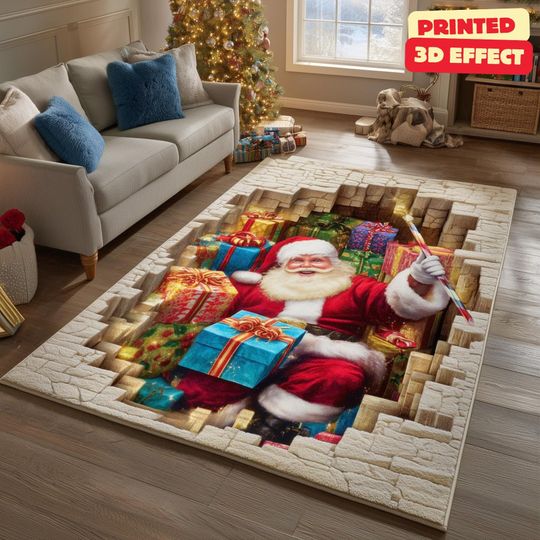 Santa Claus Christmas 3D Printed Area Rug, Christmas Rug, Christmas Decor Christmas Welcome Door Mat Winter Home Decor Christmas Decoration