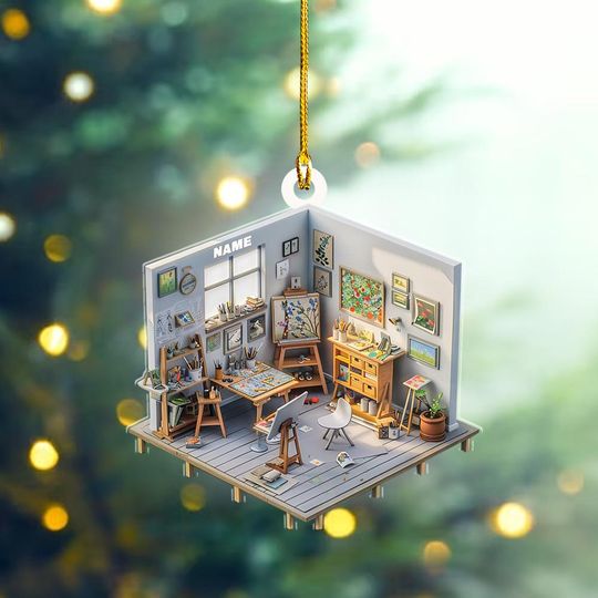 Discover Personalized Dreamy Art Studio 2D Flat Ornament, Art Lover Gift, Art Teacher Gift, Gift for Artists, Painters Gift ID-1120-UHWN