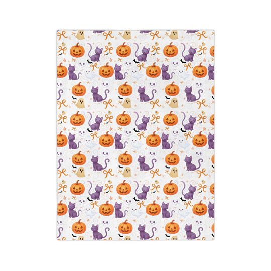 Discover Cozy Halloween Blanket, Soft Microfiber Throw for Fall Decor, Cute Cat and Pumpkin Design, Perfect for Cozy Nights, Gift for Cat Lovers