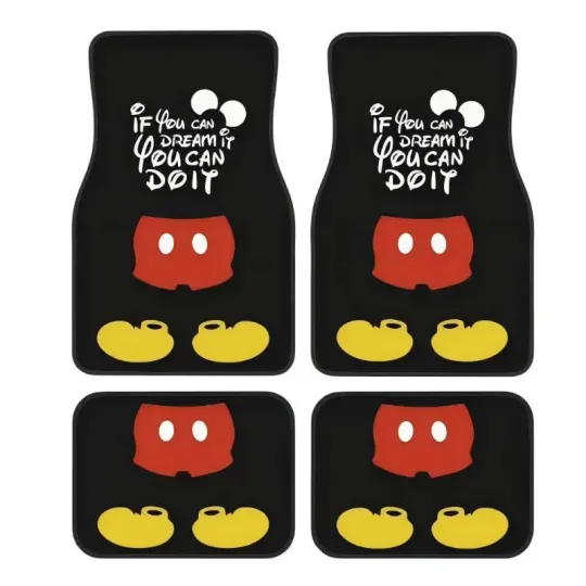 Discover Mickey & Minnie Mouse Car Floor Mats - Stylish Black with Colorful Designs, Easy