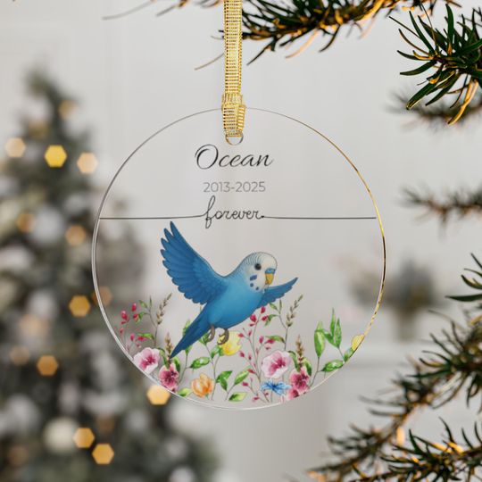 Discover Acrylic Blue Budgie Ornament | Personalized Parakeet Memorial | Pet Bird Keepsake