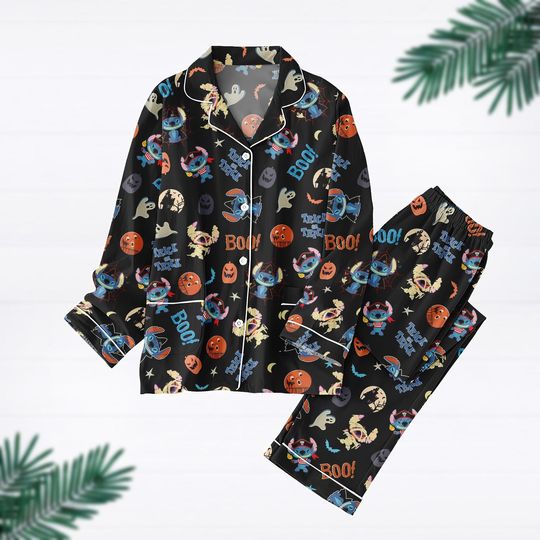 Halloween Stitch Boo Pajamas, Stitch Ghost Pajamas Set, Halloween Party Pjs, Spooky Season Holiday Pajamas, Trick Or Treat
