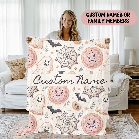 Discover Personalized Halloween Ghost Cookie Blanket, Halloween Gift Kids Teen, Cute Spooky Decor,Custom Spooky Nana Blanket,Custom Name Blanket,Gift