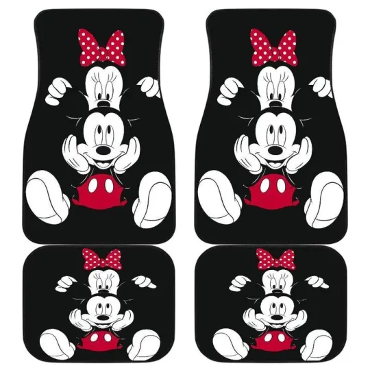 Discover Mickey & Minnie Mouse Car Floor Mats - Durable Polyester, Vibrant Cartoon Design