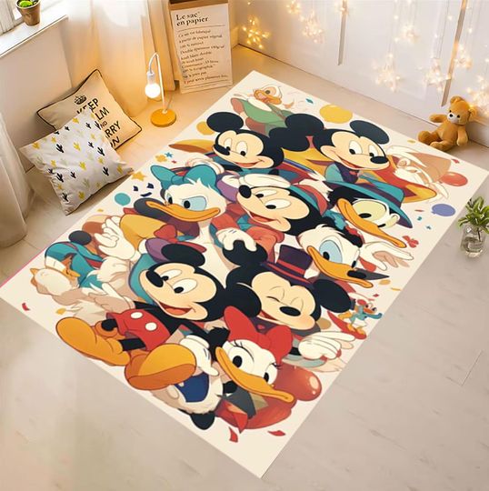 Discover Mickey Mouse Rug, Disney Character Carpet for Kids Room, Washable Non-Slip Play Mat , Minnie Donald Duck, Goofy Nursery Gift for Toddlers