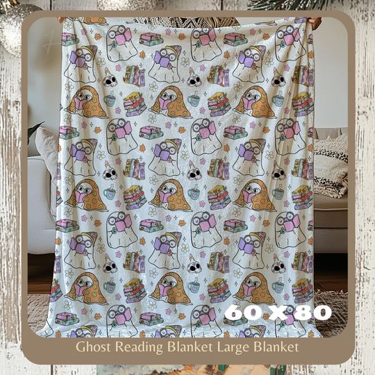 Discover Halloween Ghost Blanket, Cute Reading Design (Soft Velveteen, Multiple Sizes)