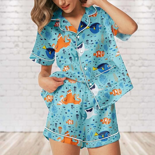 Finding Nemo Satin Pajamas, Finding Dory Women Pajamas, Magic Kingdom Pj Set, Disney Trip Pjs, Gift For Fan