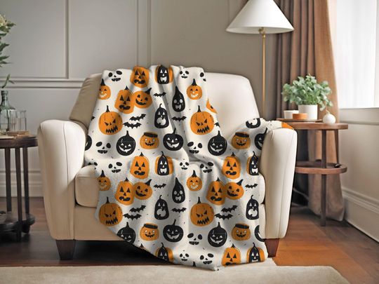 Discover Halloween Couch Throw Blanket | Halloween Blanket with Pumpkin Print | Halloween Home Decor Soft Blanket | Pumpkin Halloween Blanket