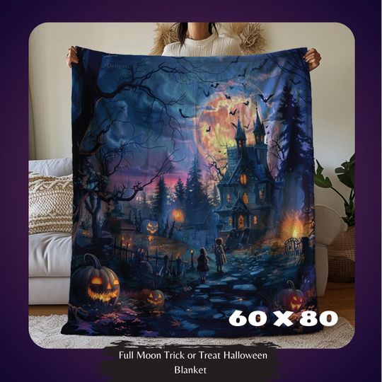 Discover Halloween Blanket, Plush Fall Spooky Throw, Cute Goth Halloween Decor, Halloween Lover Gift, Halloween Home Decor by Harbor Island Decor