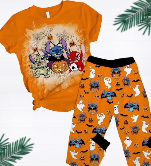 Discover Disney Stitch Horror Pajamas, Cute Ghost Pajamas Set, Halloween Party Pajamas, Spooky Season, Stitch Boo Holiday Pajamas