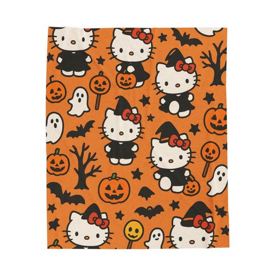 Hello Kitty Halloween Blanket - Plush Throw for Kids, Soft Decor for Fall, Gift Idea for Birthdays, Perfect for Movie Nights