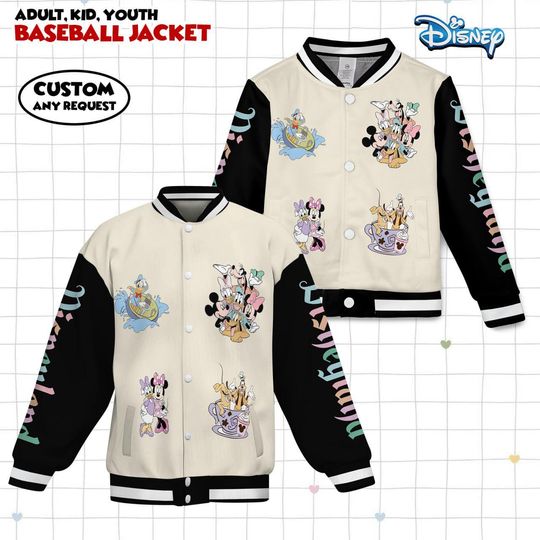 Discover Disneyland Mickey and Friend Team Kids and Youth Baseball Jacket, Aldult Unisex Varsity Baseball Jacket