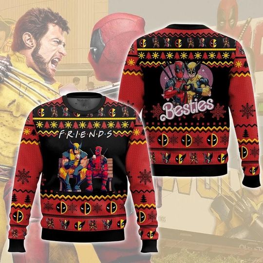 Discover Deadpool Wolverine Ugly Sweater, Funny Bestie Deadpool Sweater, Wolverine Ugly Sweater, Christmas Gift, Gift For Her