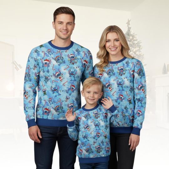 Discover Stitch Christmas Ugly Sweater, Cute Disney Holiday Sweatshirt, Funny Cartoon Winter Pullover For Her, Cozy Festive Christmas Gift