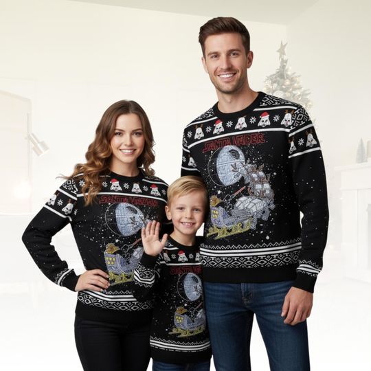 Darth Vader Christmas Ugly Sweater, Funny Sci-Fi Holiday Sweatshirt, Cool Galactic Winter Pullover For Him, Star Wars Christmas Gift