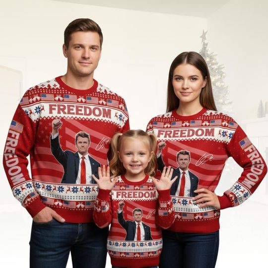 Freedom Charlie Kirk Ugly Sweater, Funny Political Christmas Sweatshirt, Patriotic Pullover For Him, USA 250 Years Christmas Gift