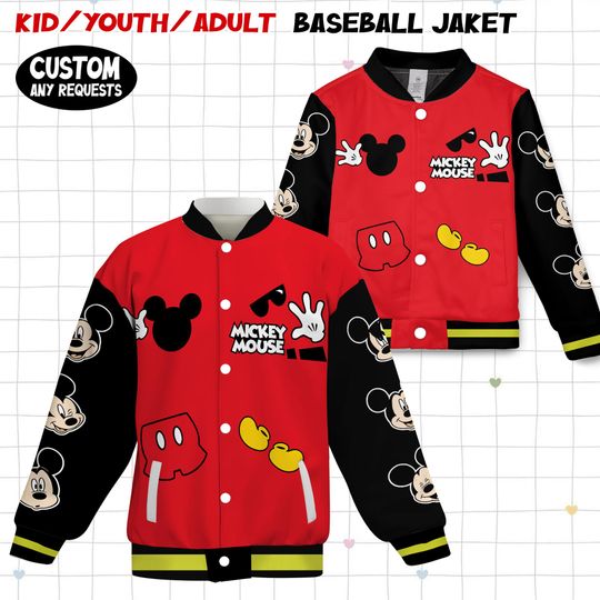 Discover Mickey Classic Club Kids and Youth Baseball Jacket, Aldult Unisex Varsity Baseball Jacket