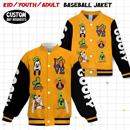 Discover Goofy 1932 Classic Kids and Youth Baseball Jacket, Aldult Unisex Varsity Baseball Jacket